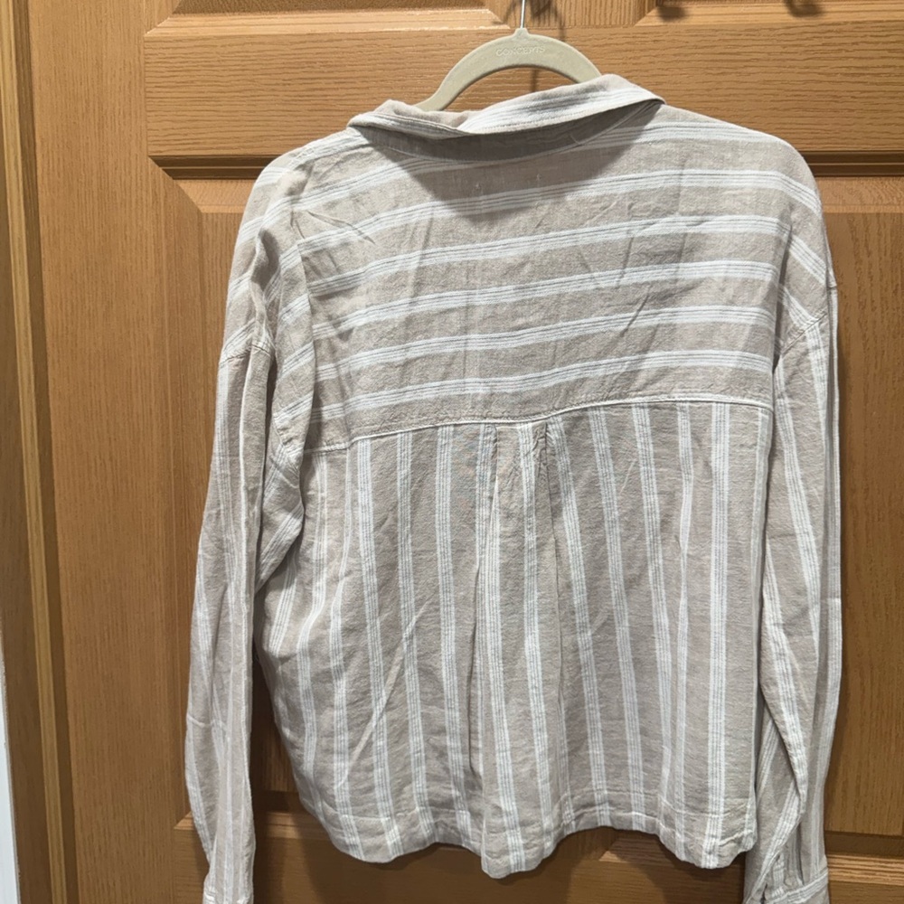 Thread & Supply Beige and White Striped Button-Down Shirt - Picture 2 of 5